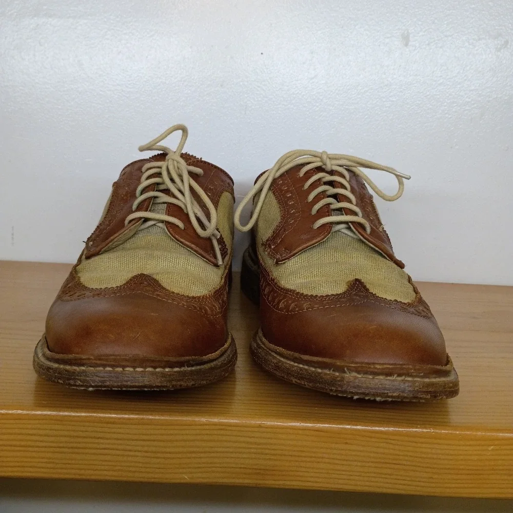 Frye‎ Company John A. Frye Wingtip Oxford Men's 10D Brown Leather Canvas Brogue